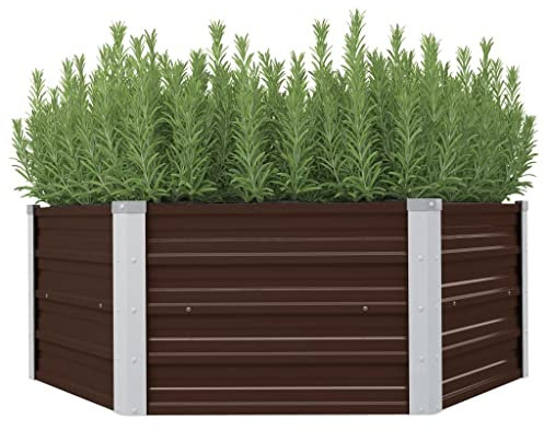 vidaXL Hochbeet Gartenbeet Frühbeet Pflanzbeet Kräuterbeet Gemüsebeet Blumenkasten Garten Pflanzkasten Pflanzenkübel Braun 129x129x46cm Verzinkter Stahl