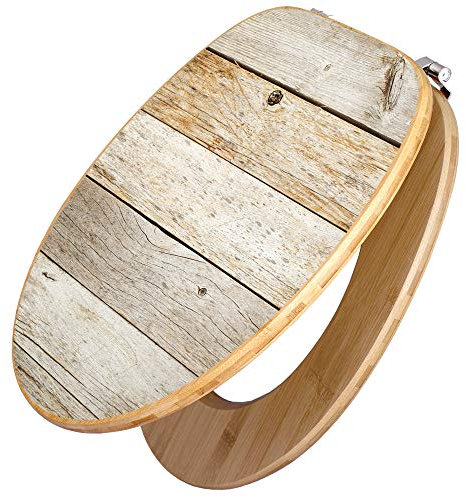banjado Design WC Sitz Bambus 45x37,5cm / Toilettendeckel Holz/hochwertiger Toilettensitz/Bambus-Toilettendeckel für alle gängigen Toiletten - Graues Holz