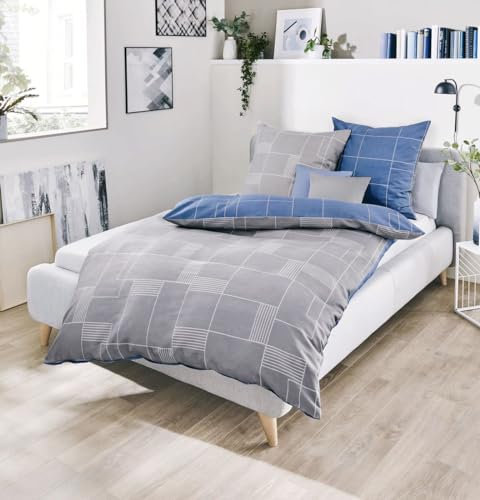 Kaeppel Fein Biber Wende - Bettwäsche 2 TLG. 155x220cm Uptown Blau Taube Grau Silber