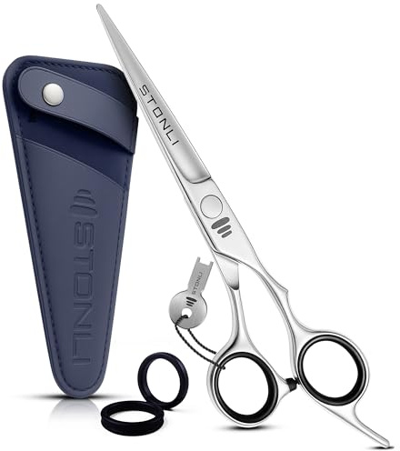 Stonli Professional 6 inch Hairdressing Scissors for Hair Cutting - Hair Cutting Scissors with Sharp Edge with Pouch (Offset Silver)