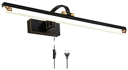 ACMHNC LED Badezimmer Spiegelleuchte Mit Stecker Und Kabel, IP44 Vintage Badleuchte Mit Schalter, Schwarz Antik Spiegellampe Bad Wandleuchte 4000K Schminklicht Für Spiegel Schminktisch,71cm/14w