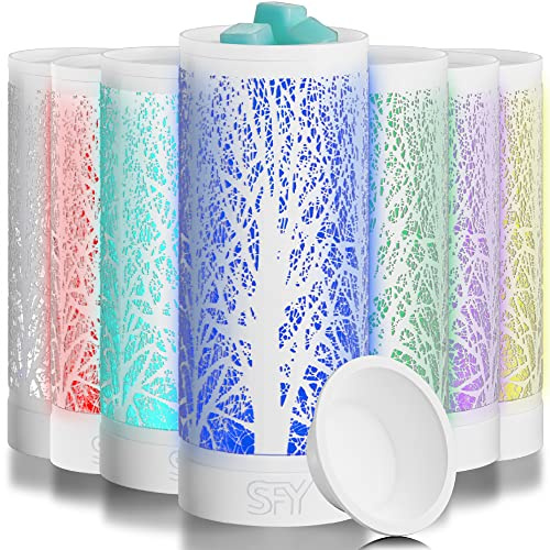 Serentify Brûleurs à cire électriques à couleur changeante | Brûleur d'huiles essentielles | Lumière/Lampe LED et chauffe-cire | Plat en silicone facile à nettoyer | 26,5 cm (Blanc)
