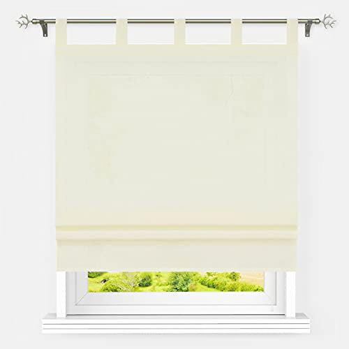 Heichkell Raffrollo mit Schlaufen Halbtransparent Raffgardine Wohnzimmer Einfarbige Fensterstores Leinen Faltenrollo Beige BxH 120x140 cm