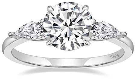 EAMTI 2CT 925 Sterling Silver Engagement Rings for Women Round Cut 3-Stone Promise Rings for Her Cubic Zirconia CZ Wedding bands Size 7