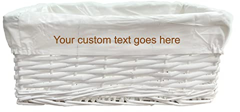 Arpan Personalised Text White Wicker Gift Hamper Storage Basket with White Cloth Lining