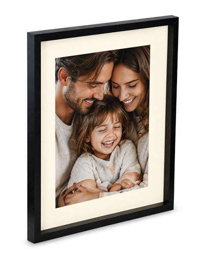 3D Objektrahmen Bilderrahmen mit Passepartout & gehärtetem Glas Holz MDF Rahmen Foto Poster: Farbe: Schwarz | Format: 40x50