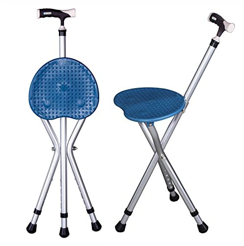 Klappbarer Spazierstock mit Höhenverstellbarem Sitz Stativ Cane Wanderstuhl Aluminium Tragbar Faltbarer Gehstock mit Sitz,Blue,27 * 90cm