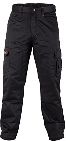 Black Hammer Mens Combat Work Trousers Cargo Pants Multi Pockets Joggers Reinforced Seams Tradesman Warehouse Survival Black (32W / 31 Regular)