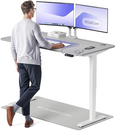 Desktronic HomePro Höhenverstellbarer Schreibtisch 160 × 80 cm – Elektrischer Schreibtisch Mit Zwei Elektrischen Motoren, Touchscreen-Steuerung und Integrierten USB-A- und USB-C-Ladeanschlüssen