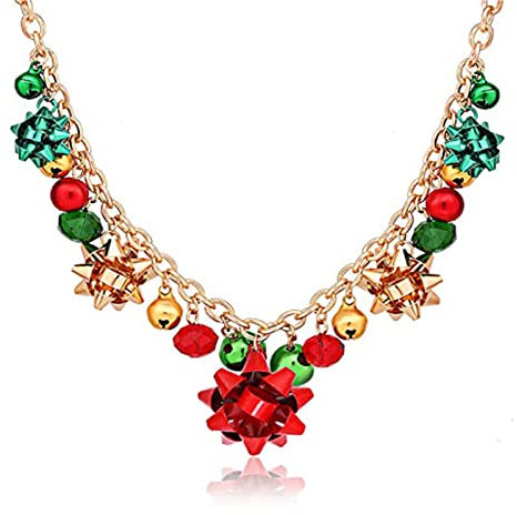 HUASAI Weihnachtsschmuck für Frauen, Glöckchen, Weihnachts-Halskette, Armband, Ohrringe, Set, Urlaub, Weihnachtsschleife, Anhänger, Halskette für Frauen, Strumpffüller, Weihnachtsgeschenke, Sonstige,