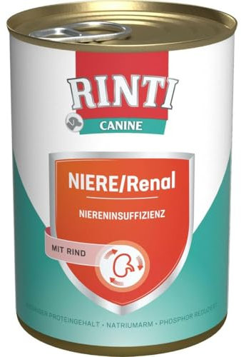 RINTI - Canine NIERE/Renal | Diät Nassfutter für ausgewachsene Hunde zur Unterstützung der Nierenfunktion. Alleinfutter mit reduziertem Natrium- und Phosphorgehalt in der Dose | 12x400g Rind