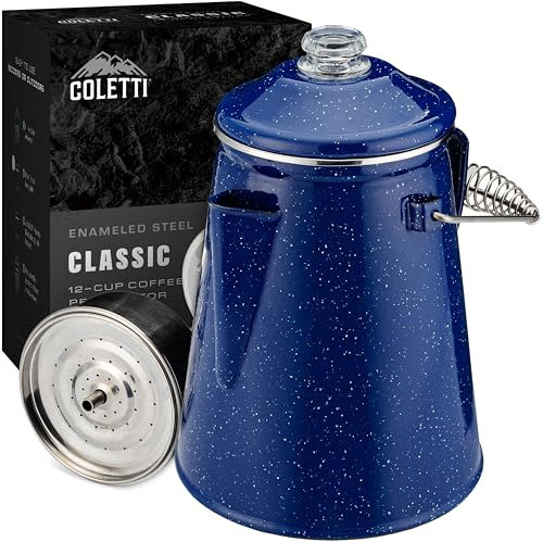 COLETTI Classic Coffee Percolator — Cowboy Coffee Pot, Stovetop Coffee Maker – For Campsite Brewmasters Everywhere [Blue Enamel, 12 Cup]