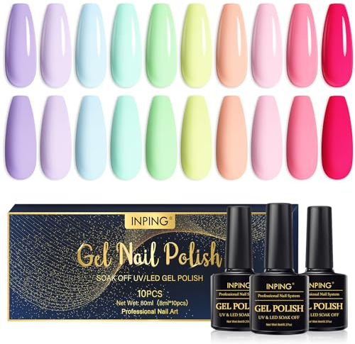 INPING Smalto Semipermante UV 10 Colori Primavera Estate Destra Rosa Verde Giallo Viola Vernice DIY Nail Salon Set