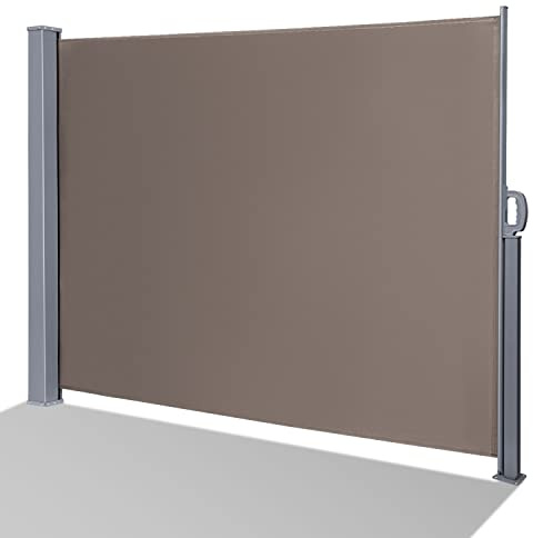 Sonnewelt Toldo Lateral se Puede expandir en Pantalla privada 180x300cm Parabrisas, Pantalla de Sombra, Cortina Enrollable Lateral con Sombrero anticolisión y Hebillas de fijación, marrón