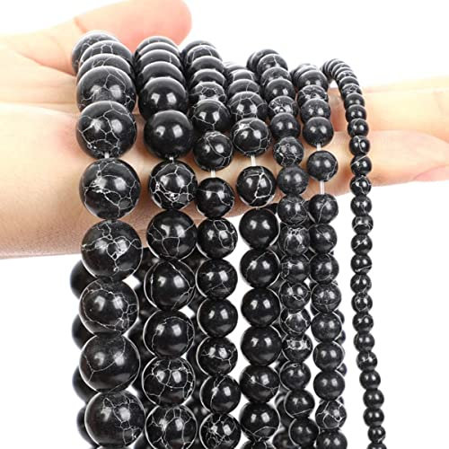 Natürliche schwarze Steinperlen, Obsidian, Lava, Labradorit, Achate, Hämatit, lose Zwischenperlen für die Schmuckherstellung, DIY-Armbänder, Halsketten, schwarze Linie, Türkis, 4 mm, ca. 90 Stück