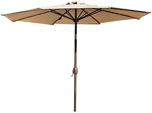 Round Garden Sun Parasol LED Lights Solar 2.7m Outdoor Patio Cafe Umbrella Crank Sunshade Aluminium