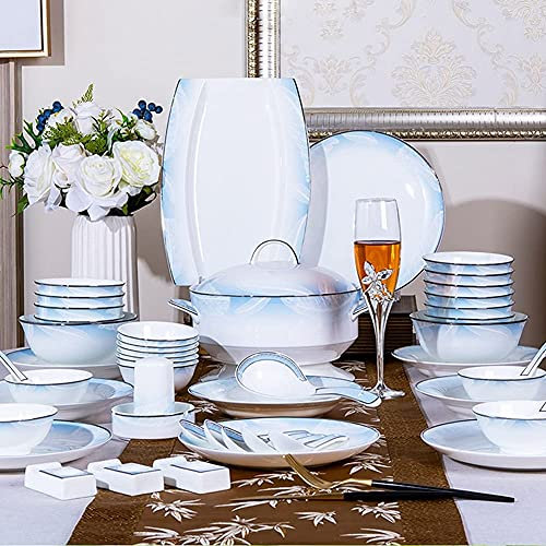 Vajilla resistente a las astillas, juego de vajilla de cerámica de 56/60 piezas, platos, platos, juego de servicio de cena de combinación de cerámica