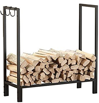 Grande mensola per Legna da ardere Portalegna in Ferro battuto Portalegna in Legno Portalegna per Interni ed Esterni Stoccaggio in Legno Resistente Stoccaggio per Legna da ardere (Colore : Nero)