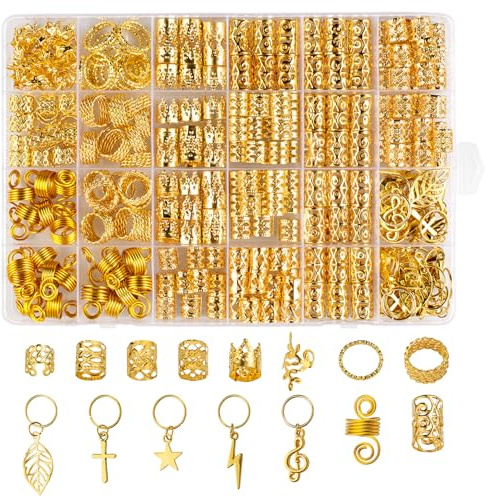 Belinreli Hair Jewelry for Women Braids, 275 Pcs Braid Jewelry Accessories Metal Gold Loc Jewelry for Hair Dreadlocks Hair Rings for Braids Cuffs Clips Hair Jewelry Decorations for Women Unisex