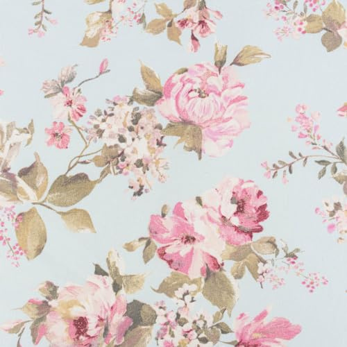 SCHÖNER LEBEN. Dekostoff Classic Painted Rose Allover Rosen hellblau rosa 1,40m Br