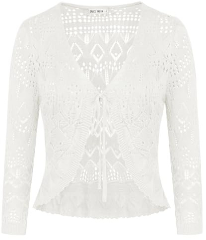 GRACE KARIN Donna Cardigan Corto a Maniche 3/4 e Casual Cardigan Corta Maglia Coprispalle Donna Estivo Bianco S