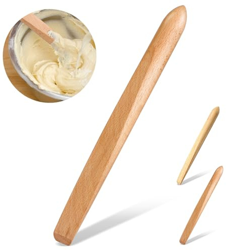 Otuuz 11 Inch Wooden Sourdough Mixing Stir Stick Spurtle,Beech | Bread Making Tools Paddle, for Kitchen Cooking, Fits Deep Bowls, Smooth Finish