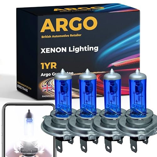Argo 4 Pcs H4 Headlight Bulbs 55w Xenon White 6000k 12v Car Headlight Bulb High Low Dipped Main Beam Headlamp Super Bright Halogen Upgrade Car Light Bulbs 472 P43t 472c Headlight Bulbs