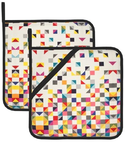 Nezih Set di 2 presine triangolari con stampa geometrica primavera/estate, in poliestere, 20,3 x 20,3 cm