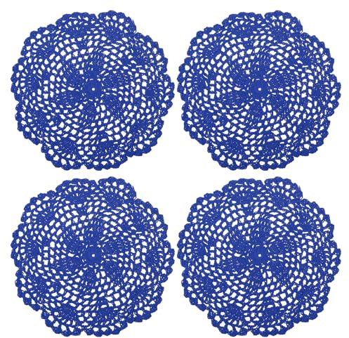 sourcing map 4 manteles de ganchillo hechos a mano de algodón de ganchillo hechos a mano, manteles individuales redondos de encaje con patrones florales para decoración de bodas y fiestas (azul