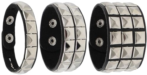 ZAMXHUG nietenarmband - 3 pcs Leder Punk Armband für Männer Frauen 80er Jahre Armband Gotisch Punk Rock Armband Manschetten Armreif Unisex,Punk Accessoires für Halloween Partygeschenke Zubehör