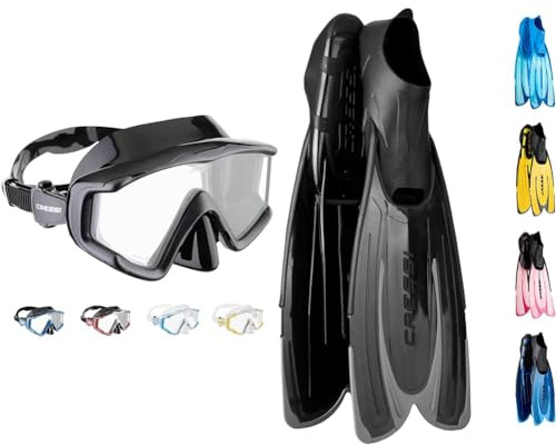 Cressi Liberty - Tauchen, Apnoe und Schnorchelmaske & Agua - Unisex Premium Flossen Self Adjusting zum Tauchen, Apnoe, Schnorcheln und Schwimmen, Schwarz (Schwarz/Silber), 41/42