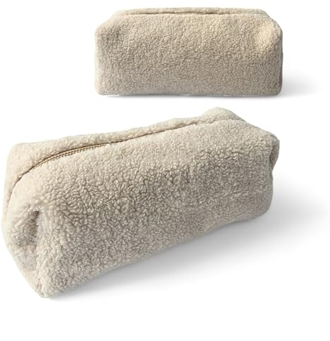 Teddy Kosmetiktasche - Plüsch Schminktasche ideal als Organizer für die Handtasche (Beige)