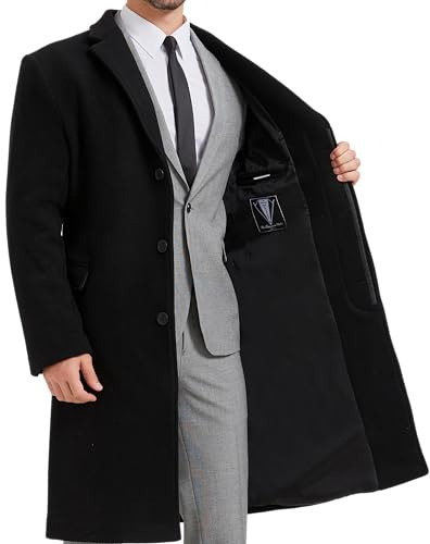 The Platinum Tailor Pardessus noir pour homme en laine et cachemire covert chaud d'hiver Bond entièrement doublé, 58