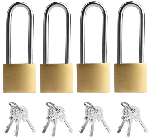Pack de 4 candados con grillete largo, candado de 32 mm, con llaves iguales, candados con llave, cerradura de seguridad para equipaje, armarios, taquillas, cerradura para maletas