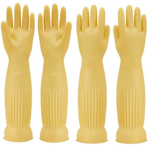 YIOIY Guanti in Gomma per Lavare i Piatti in Cucina, Guanti Antiscivolo per Lavare i Piatti Riutilizzabili e Impermeabili per La Casa (Giallo, S)