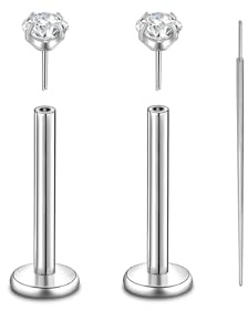 Candyfancy G23 Titan Piercing Stud 16G/18G/20G Lippenpiercing Tragus Helix Push In Flat Back Studs Cartilage Titan Piercing Schmuck 6/8/10MM Hypoallergen