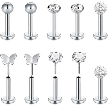 Briana Williams 10er Edelstahl 6mm Lippenpiercing Stecker mit eingefügt Kugel Ohr Tragus Labret Helix Piercing Schmuck Schmetterling