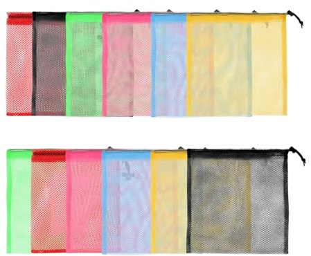 Mesh Toy bag 12PCS Colorful Drawstring Stuff Sack, Laundry & Storage, Beach & Bath Net, Gym