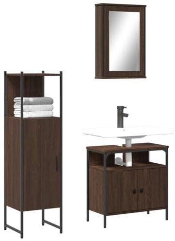 Lauuoeriau Furniture Item home 3-teiliges Badmöbel-Set Braun Eiche Holz-Möbel