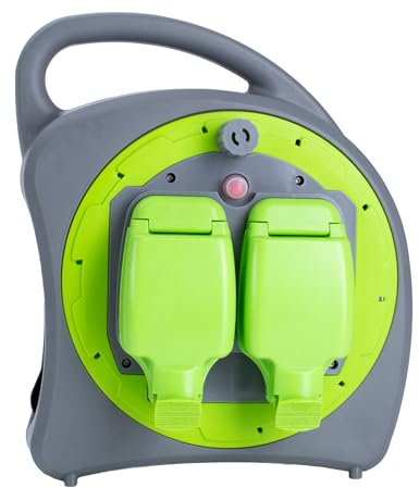 IONOS 2 Socket Cable Reel, 20m Green Extension Lead, 13A with Thermal Cut Out, Heavy Duty Outdoor Extension Lead, ION20M2G13AWPCR2