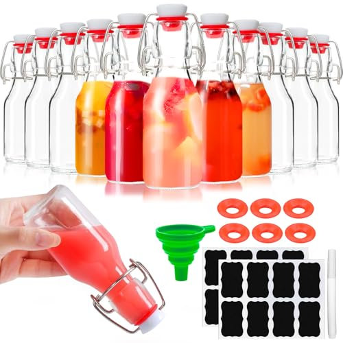 Kaxtde 12 Pack Mini Clip Top Preserve Bottle 120ml Small Glass Bottles with Airtight Stopper Clear Swing Top Bottle for Home Brewing Beer, Kombucha, Oil, Vinegar, Juice, Beverages