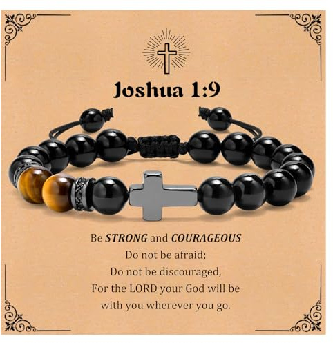 MEALGUET Easter Basket Stuffers for Teens Boys : Cross Bracelet for Boys Gemstone Beaded Men's Religious Cross Bracelet for Men Christian Confirmation Communion Baptism Easter Gift Bible Verse
