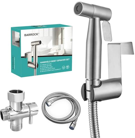 BARROCK Bidet-Sprüher für Toilette, Handstrahlspray für vorhandene Toiletten mit Bidet-Schlauch, einstellbarer Wasserdruck muslimische Dusche, Edelstahl-Tuchwindel/Femininer Waschsprüher gebürstetes