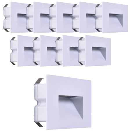 Kit 10 Faretto segnapassi da esterno lampada da muro IP65 LED 5W incasso scatola cassetta 503 scale giardino viale gradini CCT 3 Tonalità selezionabile luce fredda calda Naturale (Bianco - 10 pezzi)