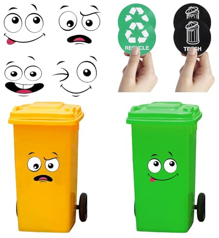 8 Pack Wheelie Bin Stickers Adhesive Cartoon Expressions Dustbin Sticker | Self-Adhesive Decals with Cartoon Faces for Trash Cans, Recycling Stickers for Bins, Wall Stickers for Indoor Outdoor