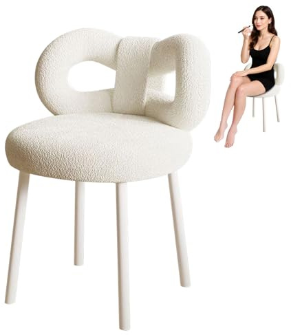 kamulouk Schminktisch Stuhl, Stuhl Schminktisch mit Bowknot Rückenlehne Wohnzimmer Frauuen, Schminkstuhl für Wohnzimmer und Schlafzimmer Weiß