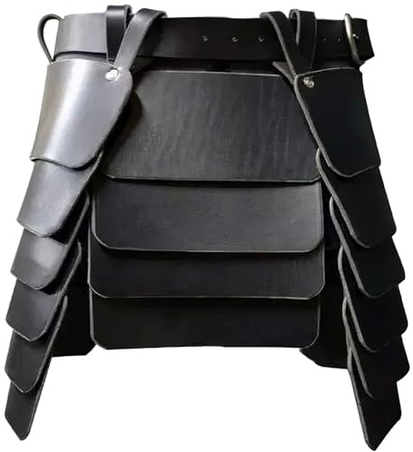 CALFOVERA Armadura de Muslo Retro de Tres Lados, Cinturón Ancho Vikingo Medieval, Falda de Cuero Sintético para Caballero Mercenario con Hebilla Ancha para LARP, Cosplay, Disfraz, Fiesta de Maquillaje