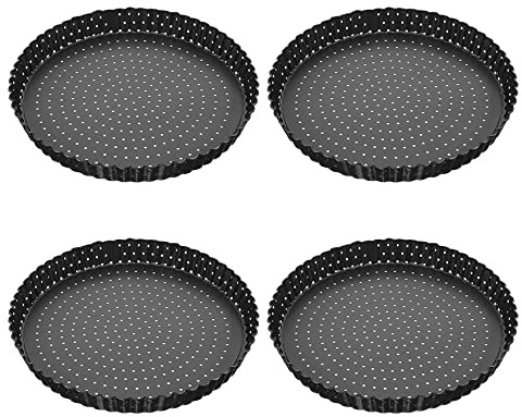 Giuneuow Teglia da Crostata per Quiche da 4 Confezioni, Teglia da Forno per Pizza Perforata Rotonda da 5 Pollici Teglia da Forno Antiaderente con Fori per Torte, Torte, Torte