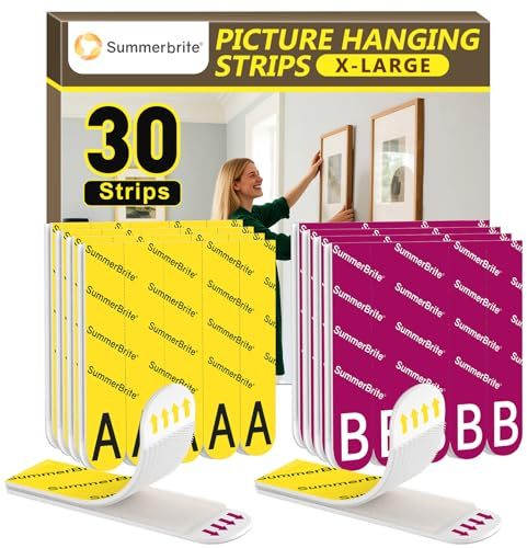 Summerbrite Picture Hanging Strips Heavy Duty 15 Pairs(30 Strips,XL),Damage Free Hanging Adhesive Strips,Mounting Tapes Removable,No Nails for Picture Photo Frames Hanger