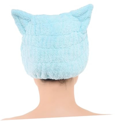 DECOMELODY Katze Ohren Duschhaube aus Polyester Wasseraufnehmende Haartrocknungshaube in Blau Schnelles Trocknen und Haarschutz für Reisen und Zuhause Zufälliger Stil